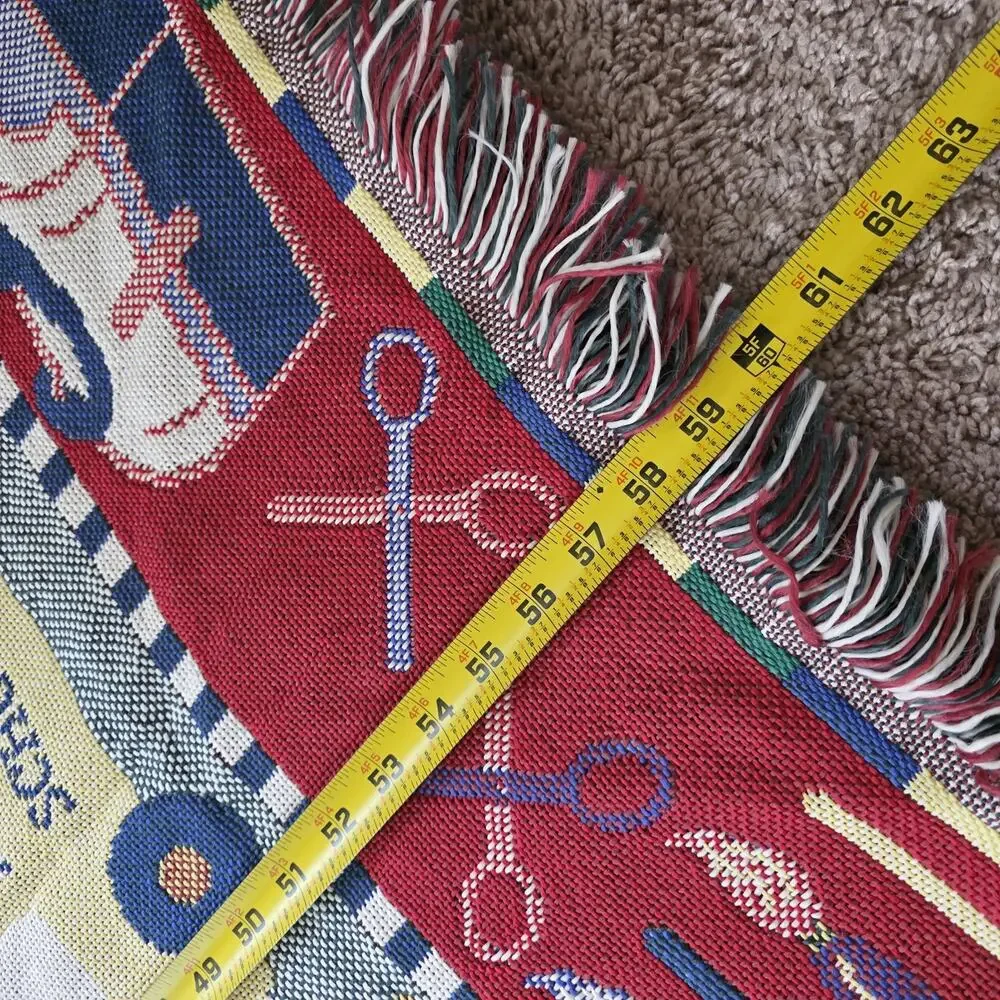 Vintage Back To School Woven Tapestry Throw Blanket American Weavers 90s Cotton